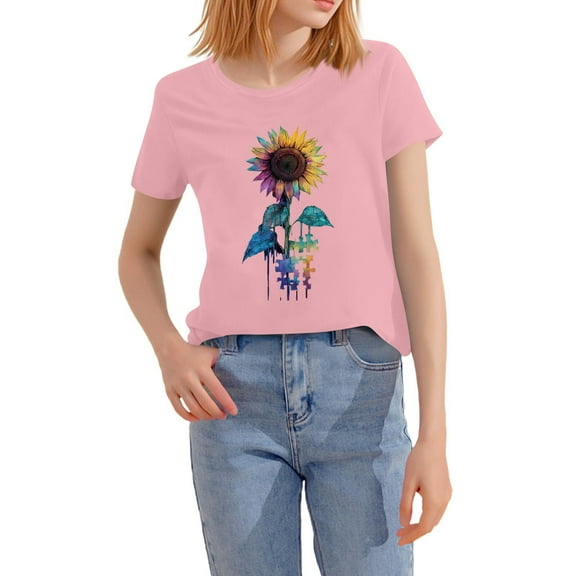 NAMTYQX Blouses for Women Stretch Crewneck Muster Print Casual Oversized Soft Short Sleeve Baggys T Shirts for Women Pink Size XL