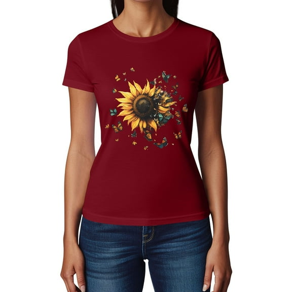 NAMTYQX Blouses for Women Stretchy Print Loose Breathable Gemustertes Short Sleeve Oversized Trendy Crew-Neck Womens Tops Dressy Casual Wine Size S