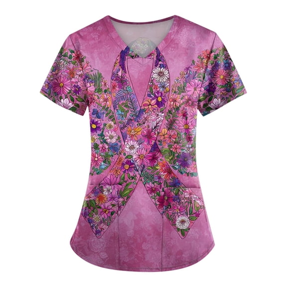 NAMTYQX Breast Cancer Awareness Shirt Baggy Breast Cancer Awareness T-Shirts Purple Size 2XL