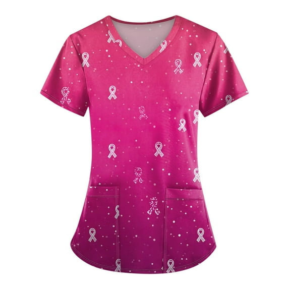 NAMTYQX Breast Cancer Awareness T-Shirts Short Sleeve Shirts for Women Hot Pink Size XL
