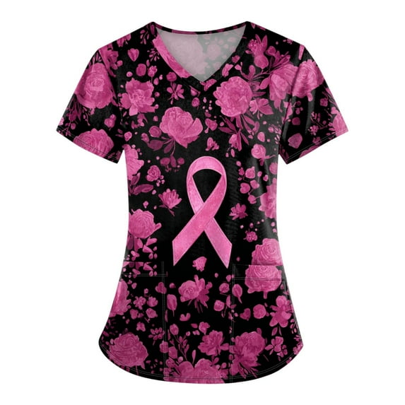 NAMTYQX Breast Cancer Awareness T-Shirts V Neck Breast Cancer Shirts Dark Purple Size 3XL