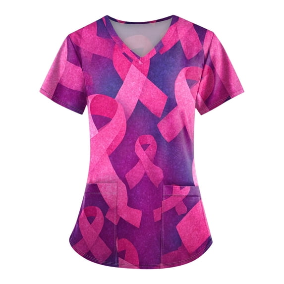 NAMTYQX Breast Cancer Scrub Top Loose Fitting Pink Breast Cancer Shirt Purple Size XL
