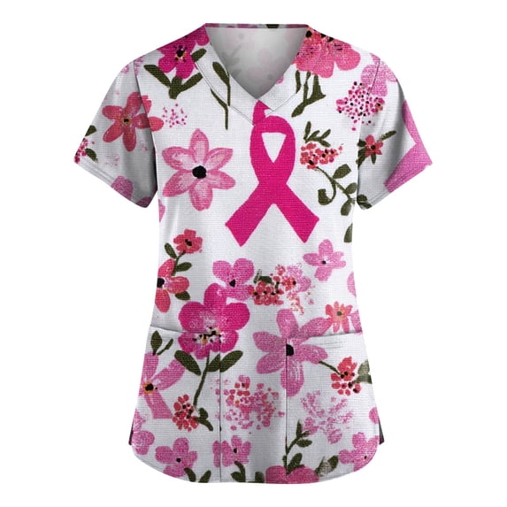 NAMTYQX Breast Cancer Shirts Soft Loose Floral Tshirts Shirts for Women White Size M
