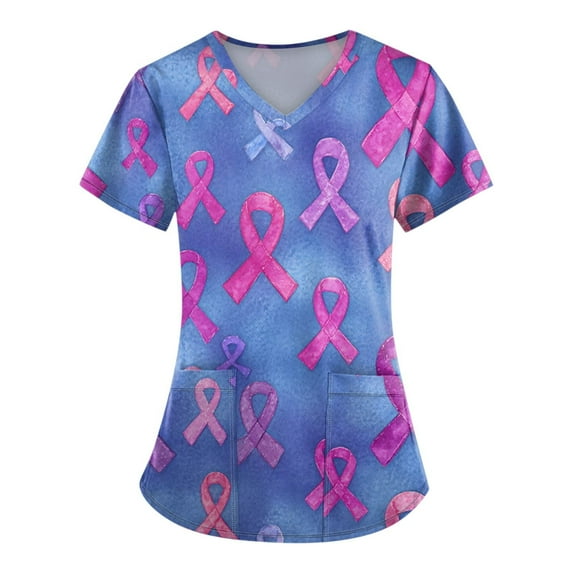 NAMTYQX Breast Cancer Shirts for Women Pink Breast Cancer Shirts for Women Blue Size 4XL