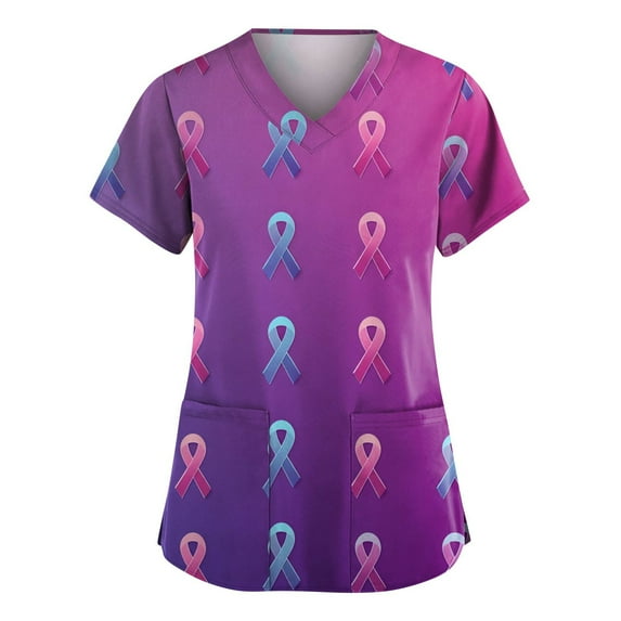 NAMTYQX Breast Cancer Shirts for Women Plus Size Floral Breast Cancer Tshirt Purple Size 4XL
