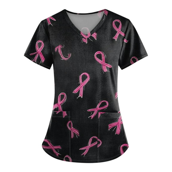 NAMTYQX Breast Cancer Shirts for Women Stylish Vneck Breast Cancer Shirt Black Size XL