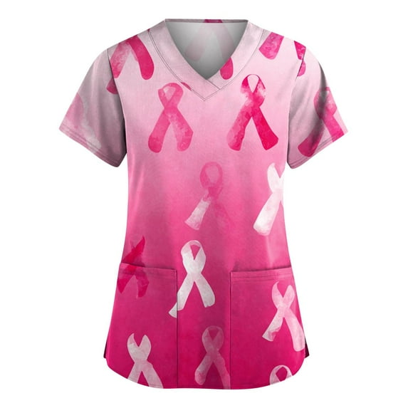 NAMTYQX Breast Cancer Tshirt V Neck Fashion Plus Size Breast Cancer Shirts White Size 4XL