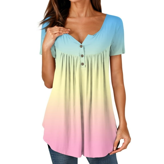 NAMTYQX Button Down Shirts for Women Loose Fit Trendy Casual Ruffle Pattern Plus Size Short Sleeve Button V Neck Yellow Size 3XL