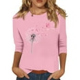 thumbnail image 1 of NAMTYQX Cancer Shirts for Women 3/4 Sleeve Trendy Crewneck Pink Ribbon Print Pink Size L, 1 of 4