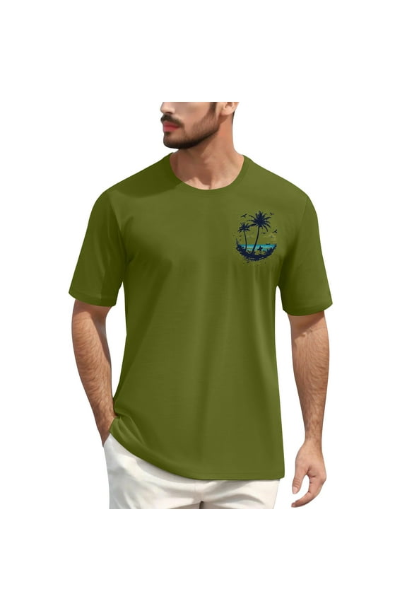 Casual Shirts for Men Airoft Short Sleeve Crewneck Lightweight Baggy Bohemian Elastic Casual Patterned Plus Size Mens Graphic T-Shirts Army Green Size 5XL