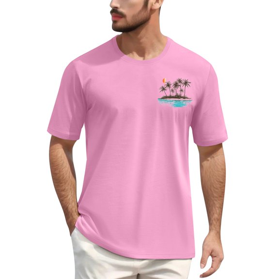 NAMTYQX Casual Shirts for Men Boho Plus Size Casual Short Sleeve Patterns Lightweight Cozy Crew Neck Relaxed Fit Soft Mens Summer Shirts Pink Size 3XL