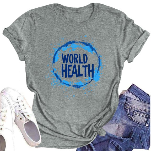 NAMTYQX Casual Tops for Women Round Neck Stretchy Graphic Short Sleeve Plus Size Loose Fit Fullprint Airoft Simple Short Sleeve Blouses for Women Gray Size M