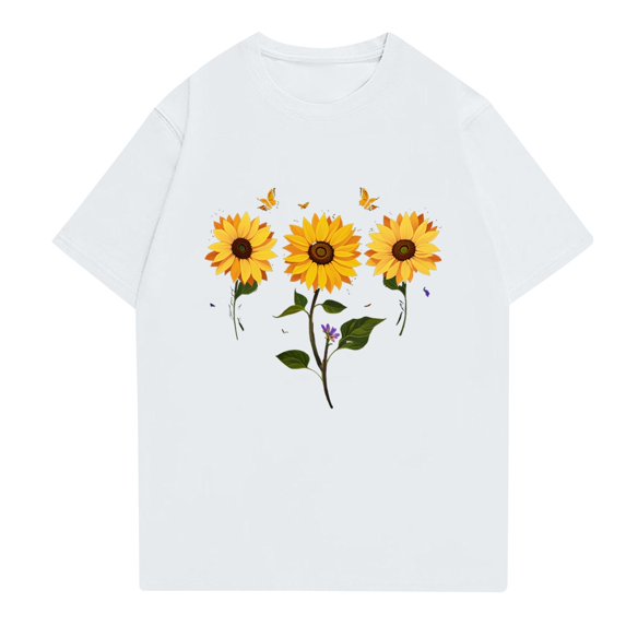 NAMTYQX Casual Tops for Women Slack Lightweight Fullprint Fashion Graphic Breathable Scoop Neck Short Sleeve Oversize Womens T Shirts White Size 2XL