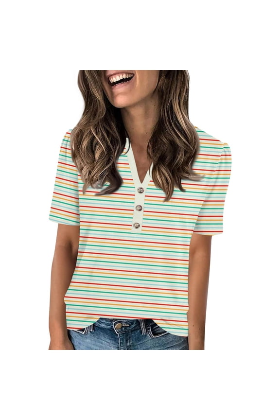 Casual Tops for Women Summer Tops Button Vneck Patterns Casual Short Sleeve Womens Graphic T Shirts Green Size L