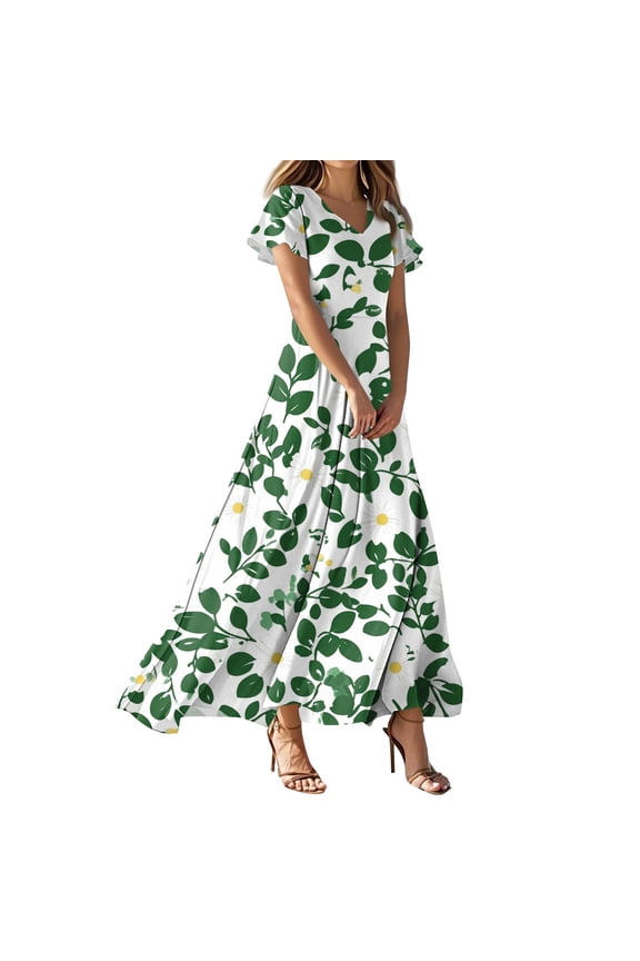 Corset Dress for Women Chiffon Floral V Neck High Waist T Shirt Dresses for Women 2025 Green Size M
