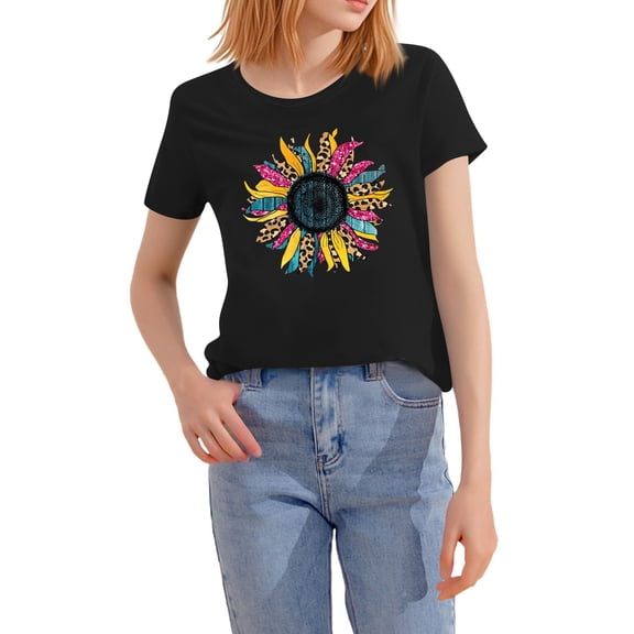 NAMTYQX Cute Shirts for Women Round Neck Mit Muster Light Plus Size Cool Boyfriend Graphic Short Sleeve Hawaii Womens Graphic Tees Black Size 2XL