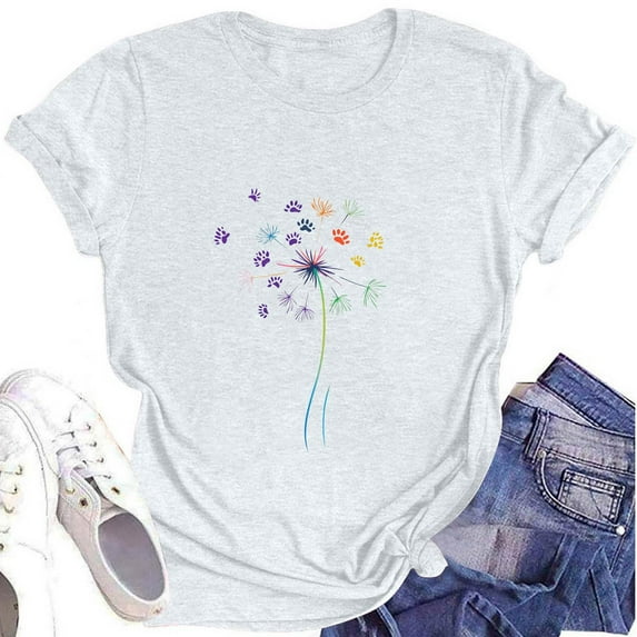 NAMTYQX Cute Summer Tops for Women Short Sleeve Relaxed Fit Crew Neck Graphic Muster Lightweight Airoft Casual Plus Size Women's T-Shirts White Size L