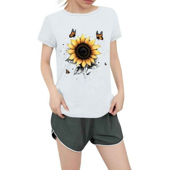 NAMTYQX Cute Summer Tops for Women Gemusterte Short Sleeve Light Boxy Fit Plus Size Crewneck Cool Print Hawaiian Women's T-Shirts White Size L