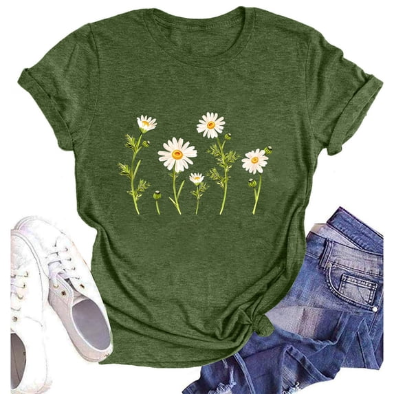 NAMTYQX Cute Tops for Teen Girls Breathable Plus Size Muster Short Sleeve Print Loose Stretch Round Neck Trending Womens Summer Tops 2025 Army Green Size S