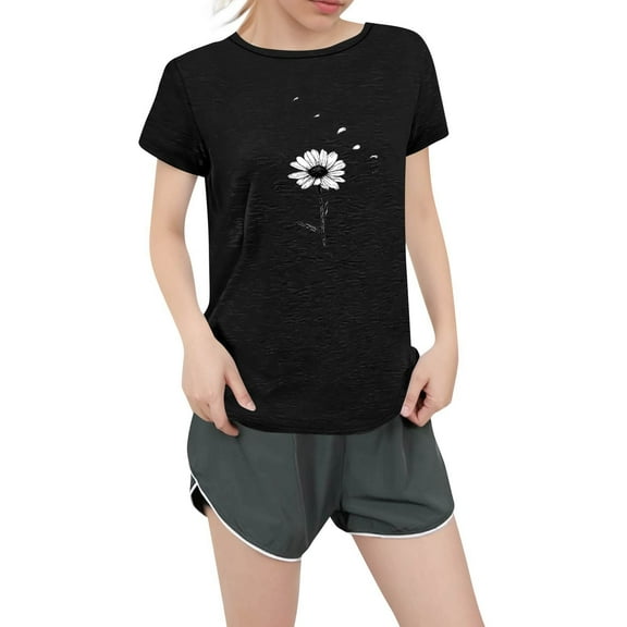 NAMTYQX Cute Tops for Women Stretch Patterned Muster Airoft Crew Neck Plus Size Loose Fit Basic Short Sleeve Womens Tshirts Cotton Loose Fit Black Size 5XL