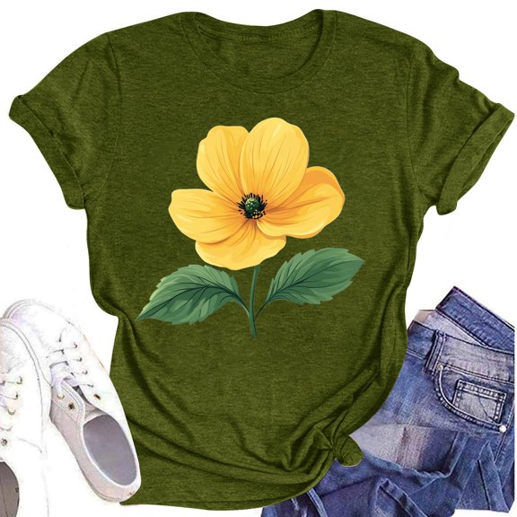 NAMTYQX Cute Tops for Teen Girls Light Graphic Muster Basic Soft Plus Size Loose Short Sleeve Round Neck Womens Summer Tops 2025 Army Green Size M