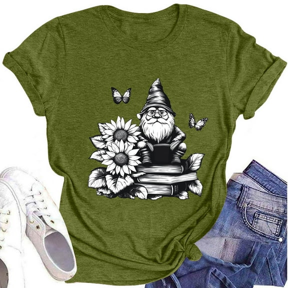 NAMTYQX Cute Tops for Teen Girls Print Plus Size Crewneck Stretch Airoft Basic Short Sleeve Boxy Fit Graphic Womens Blouses Army Green Size 2XL