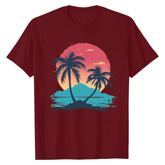 NAMTYQX Cute Tops for Teen Girls Soft Plus Size Graphic Boxy Fit Round Neck Muster Casual Short Sleeve Stretch Graphic Tees for Women Wine Size L