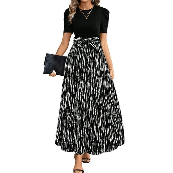 NAMTYQX Dresses for Women 2025 Wedding Guest High Waist Womens Maxi Dress Summer Dresses for Women 2025 Cow Pattern Size M