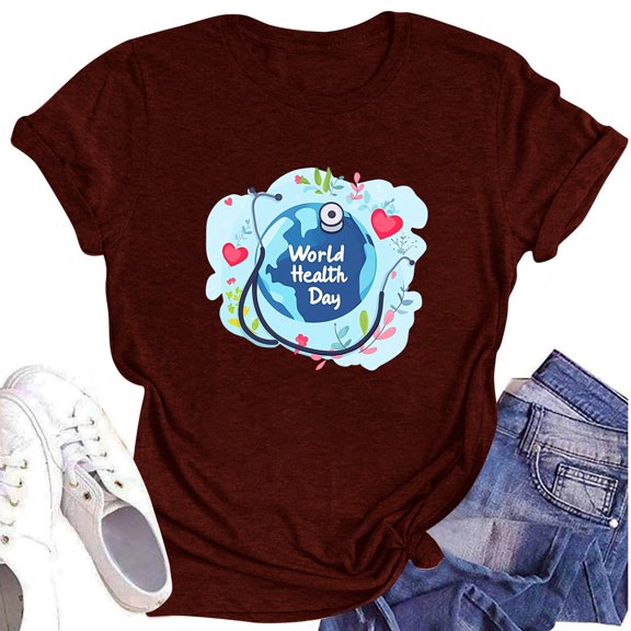 NAMTYQX Fall Shirts for Women 2025 Plus Size Patterned Airoft Lightweight Gemustertes Baggy O-Neck Cute Short Sleeve Going Out Tops for Women Wine Size S