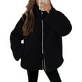 thumbnail image 1 of NAMTYQX Fleece Jackets for Women 2024 Zipup Boxy Fit Mock Neck Lounge Long Sleeve Fluffy Warm with 2 Pockets Black Size L, 1 of 5