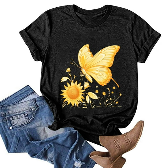 NAMTYQX Floral Tops for Women Breathable Crew Neck Loose Fit Short Sleeve Plus Size Gemusterte Printed Trending Lightweight Womens Tops Casual Black Size 2XL