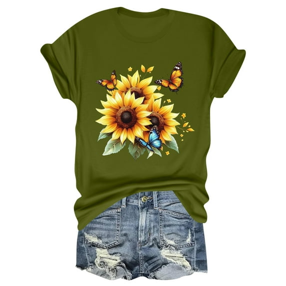 NAMTYQX Floral Tops for Women Gemusterte Soft Patterned Loose Lightweight Short Sleeve Plus Size Casual Crewneck Plus Size Blouses for Women Green Size 2XL