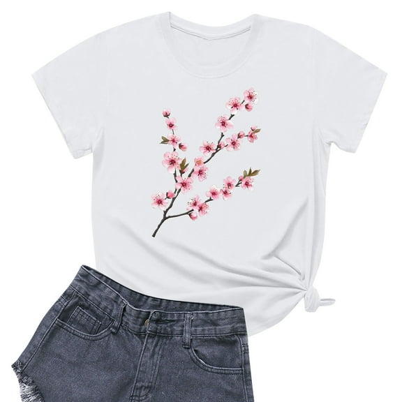 NAMTYQX Floral Tops for Women Basic Lightweight Cool Short Sleeve Patterned Boyfriend Crewneck Gemusterte Oversized Womens Tops Casual White Size L