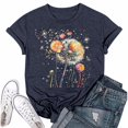 thumbnail image 1 of NAMTYQX Floral Tops for Women Print Crew-Neck Cool Stretch Gemusterte Loose Oversize Short Sleeve Cute Fall Shirts for Women 2025 Dark Blue Size 2XL, 1 of 4