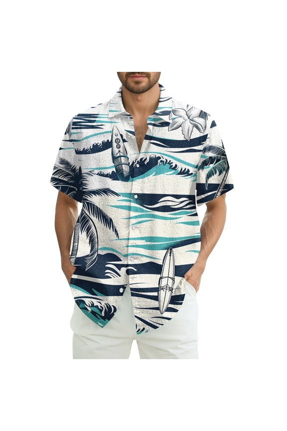 Funny Hawaiian Shirts for Men Casual Lapel Tropical Print Plus Size Soft Light Loose Fitting Short Sleeve Button Down Mens Hawaiian Shirt White Size 4XL