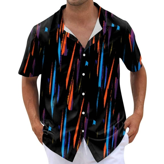 NAMTYQX Funny Hawaiian Shirts for Men Light Plus Size Casual Short Sleeve Button Up Textured Graphic V Neck Mens Hawaiian Shirt Orange Size 5XL