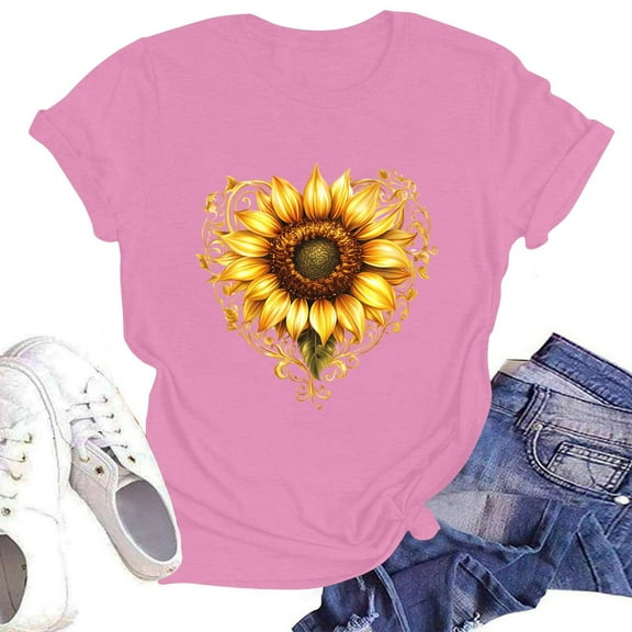 NAMTYQX Going Out Tops for Women Print Plus Size Relaxed Fit Short Sleeve Stretch Cute Crewneck Soft Gemustertes Womens Tops Casual Pink Size 2XL