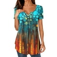 thumbnail image 1 of NAMTYQX Going Out Tops for Women Ruffle Casual Loose Fit Hip Short Sleeve Button V Neck Plus Size Patterns Cyan Size 3XL, 1 of 5