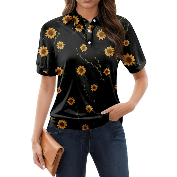 NAMTYQX Going Out Tops for Women Uk Fashion Lapel Womens Polo Shirts Soft Short Sleeve Lounges Orange Size XL