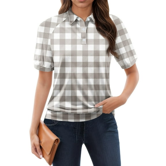 NAMTYQX Going Out Tops for Women Uk Fashion Slacking Short Sleeve Womens Polo Shirts Lapel Soft Light Gray Size 3XL