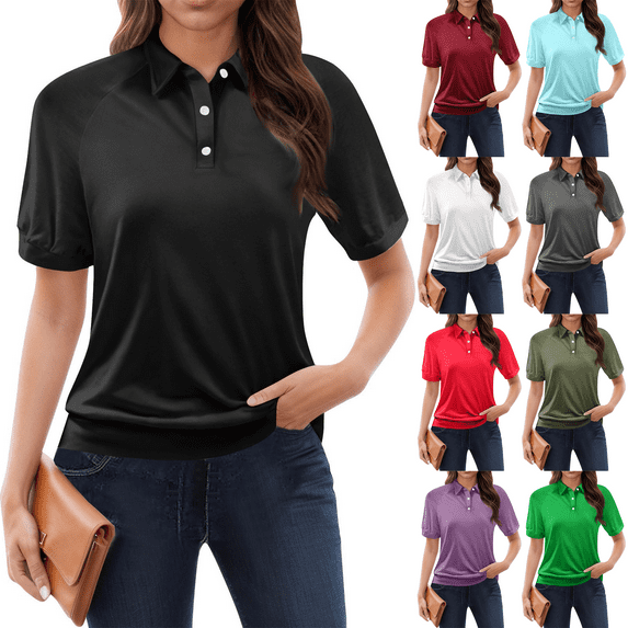 NAMTYQX Going Out Tops for Women Uk Short Sleeve Soft Womens Bowling Shirt Lounges Lapel Fashion Black Size L