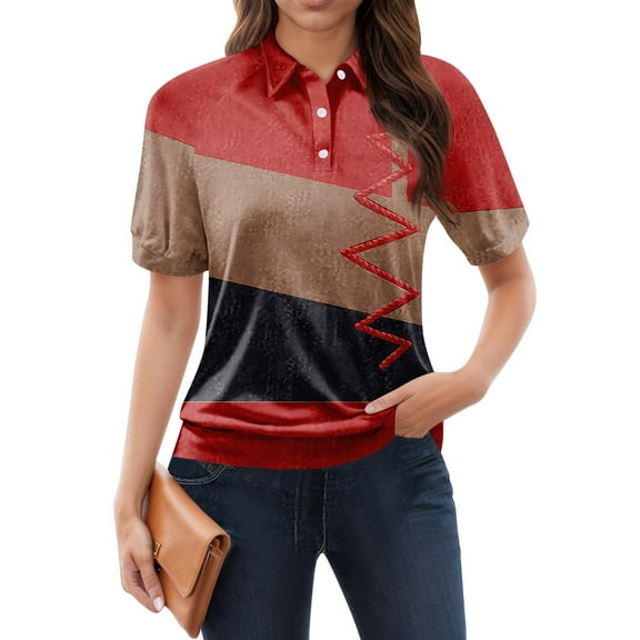 NAMTYQX Going Out Tops for Women Uk Slacking Womens Golf Polo Shirts Lapel Short Sleeve Trendy Soft Red Size L