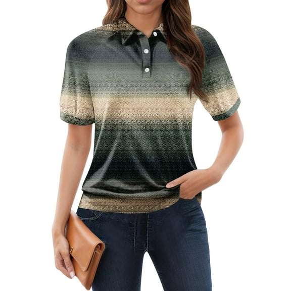 NAMTYQX Going Out Tops for Women Uk Trendy Lapel Neck Womens Bowling Shirt Soft Short Sleeve Casual Dark Green Size M