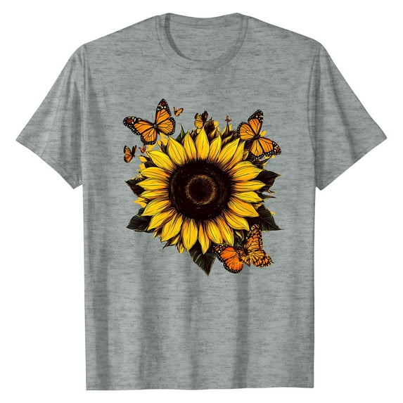 NAMTYQX Going Out Tops for Women Light Short Sleeve Casual Grafisches Printed Soft Crew Neck Loose Plus Size Blouses for Women Dressy Casual Gray Size 2XL