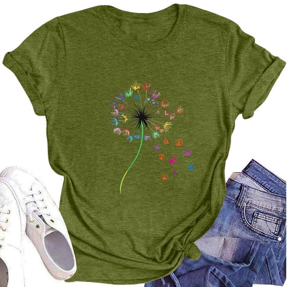 NAMTYQX Going Out Tops for Women Relaxed Fit Short Sleeve Print Print Basic Breathable Oversize Round Neck Stretchy Spring Tops for Women 2025 Army Green Size 2XL