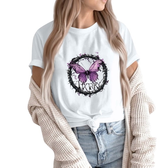 NAMTYQX Going Out Tops for Women Round Neck Oversized Short Sleeve Patterns Stretchy Grafisches Breathable Loose Fit Cute Ladies Tops and Blouses White Size M