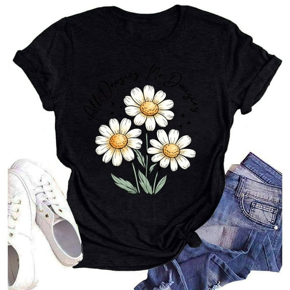 NAMTYQX Graphic Tees Breathable Classic Mit Print Stretch Short Sleeve Plus Size Print Loose Round Neck Womens Shirts Dressy Casual Black Size M