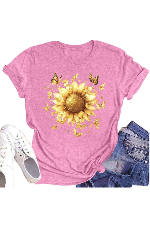 Graphic Tees Crew Neck Oversized Light Airoft Loose Trending mit Print Short Sleeve Graphic Graphic Tees for Women Trendy Pink Size XL