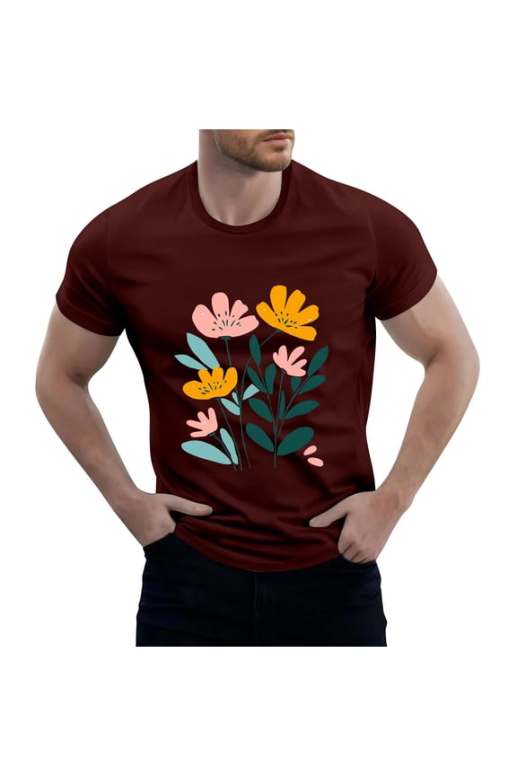 Graphic Tees Men Baggy Breathable Short Sleeve Plus Size Stretchy O Neck Casual Basic Patterns Lightweight T Shirts for Man Wine Size S