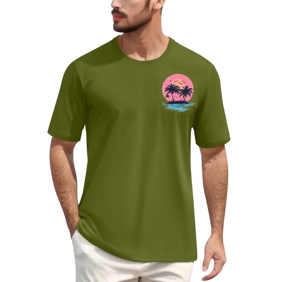 NAMTYQX Graphic Tees Men Baggy Light Patterns Plus Size Casual Short Sleeve Elasticated Lounge Round Neck Cool Casual Shirts for Men Army Green Size 2XL